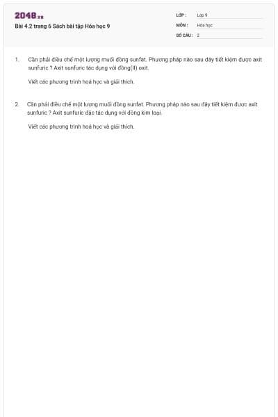 Bài 4.2 trang 6 Sách bài tập Hóa học 9