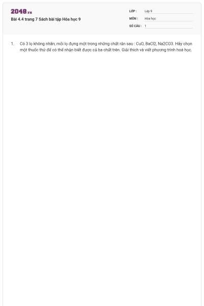 Bài 4.4 trang 7 Sách bài tập Hóa học 9