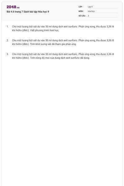 Bài 4.6 trang 7 Sách bài tập Hóa học 9