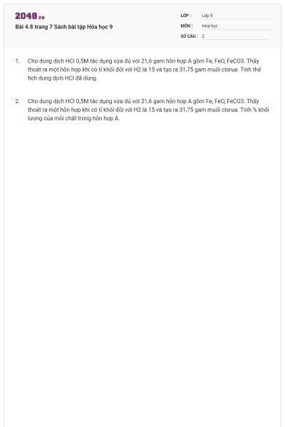 Bài 4.8 trang 7 Sách bài tập Hóa học 9