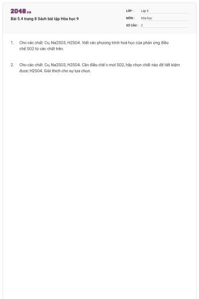 Bài 5.4 trang 8 Sách bài tập Hóa học 9