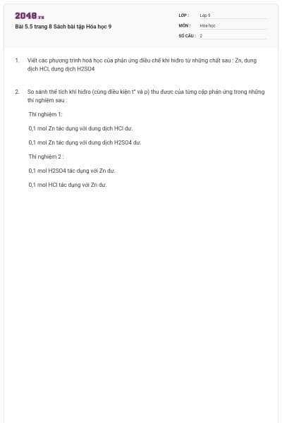 Bài 5.5 trang 8 Sách bài tập Hóa học 9