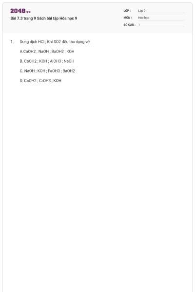 Bài 7.3 trang 9 Sách bài tập Hóa học 9