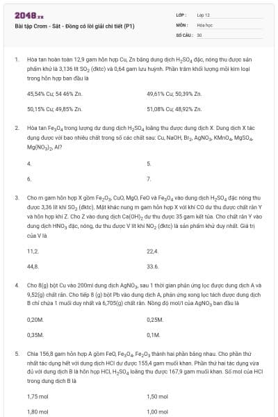 Bài tập Crom - Sắt - Đồng có lời giải chi tiết (P1)