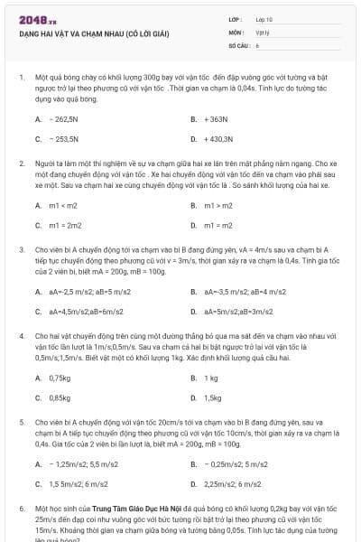 DẠNG HAI VẬT VA CHẠM NHAU (CÓ LỜI GIẢI)