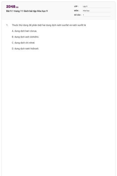 Bài 9.1 trang 11 Sách bài tập Hóa học 9