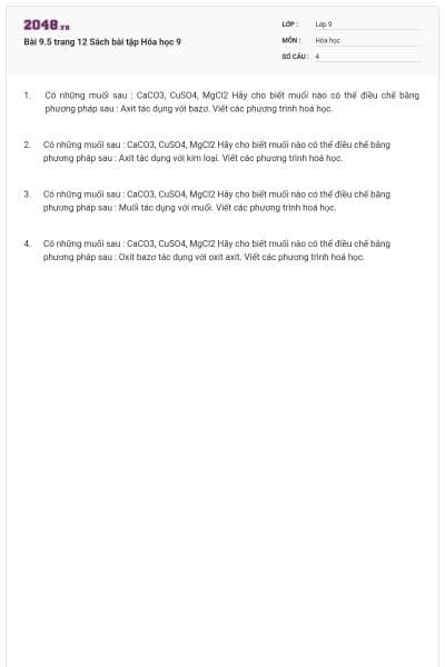 Bài 9.5 trang 12 Sách bài tập Hóa học 9