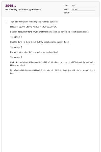 Bài 9.6 trang 12 Sách bài tập Hóa học 9