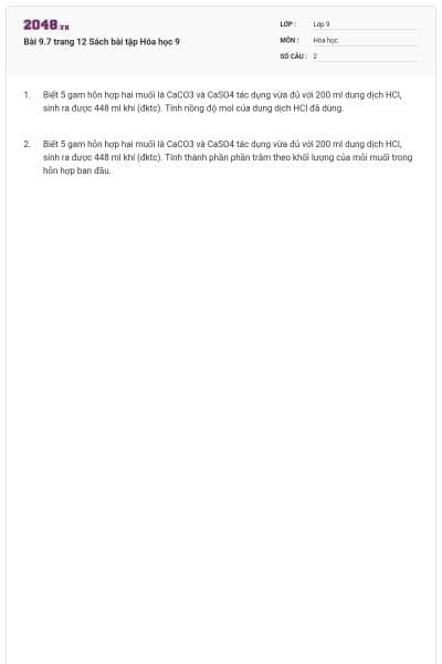 Bài 9.7 trang 12 Sách bài tập Hóa học 9