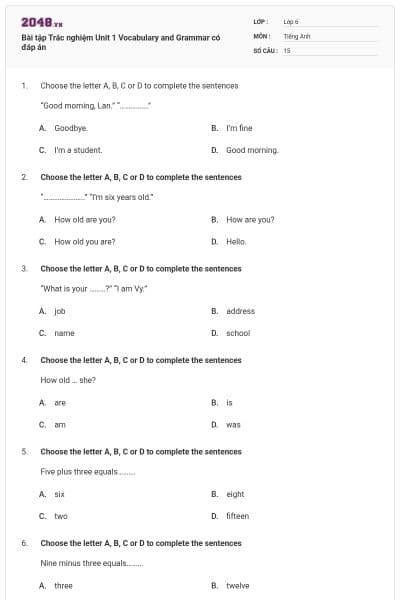 Bài tập Trắc nghiệm Unit 1 Vocabulary and Grammar có đáp án