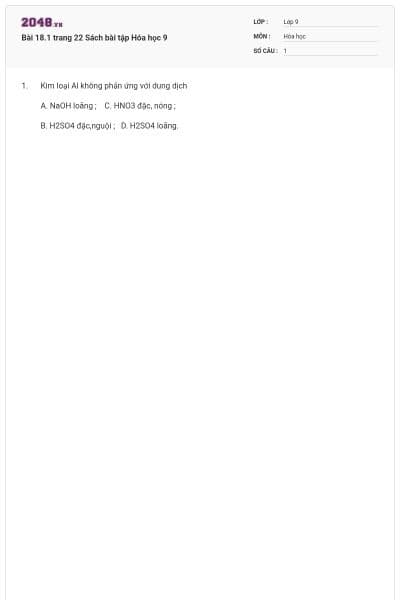 Bài 18.1 trang 22 Sách bài tập Hóa học 9
