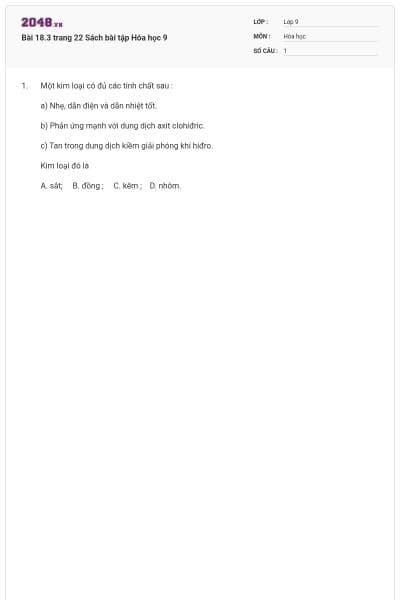 Bài 18.3 trang 22 Sách bài tập Hóa học 9