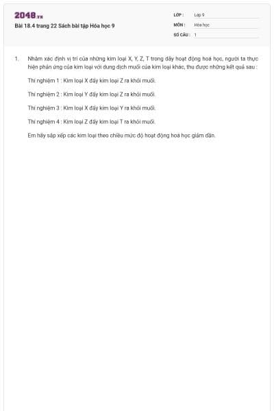 Bài 18.4 trang 22 Sách bài tập Hóa học 9