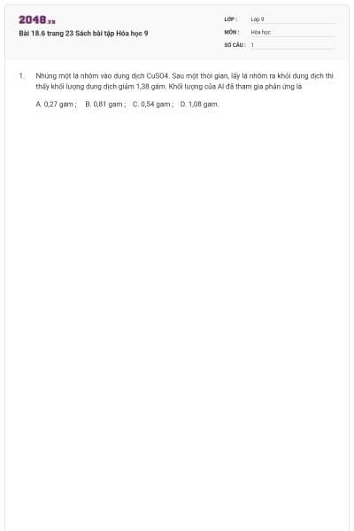 Bài 18.6 trang 23 Sách bài tập Hóa học 9