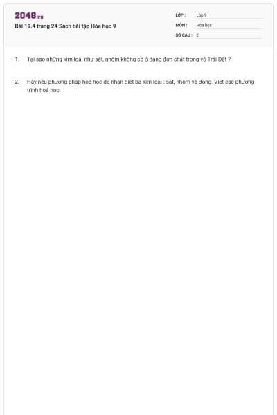 Bài 19.4 trang 24 Sách bài tập Hóa học 9
