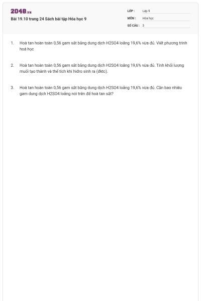 Bài 19.10 trang 24 Sách bài tập Hóa học 9