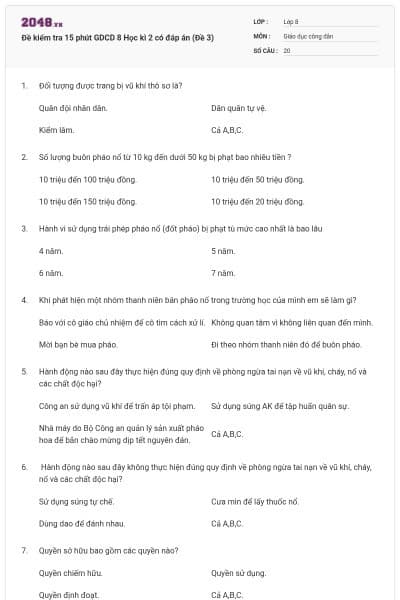 Đề kiểm tra 15 phút GDCD 8 Học kì 2 có đáp án (Đề 3)