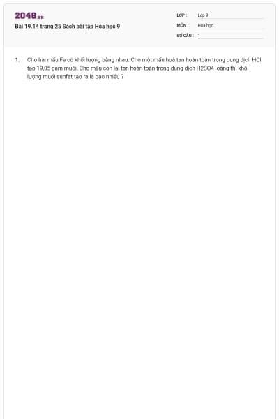 Bài 19.14 trang 25 Sách bài tập Hóa học 9