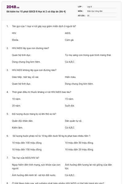 Đề kiểm tra 15 phút GDCD 8 Học kì 2 có đáp án (Đề 4)