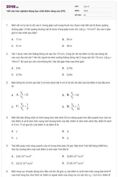 100 câu trắc nghiệm Động học chất điểm nâng cao (P3)