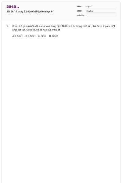 Bài 26.10 trang 32 Sách bài tập Hóa học 9
