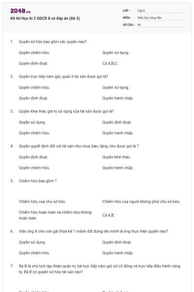 Đề thi Học kì 2 GDCD 8 có đáp án (Đề 3)