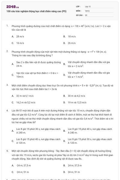 100 câu trắc nghiệm Động học chất điểm nâng cao (P5)