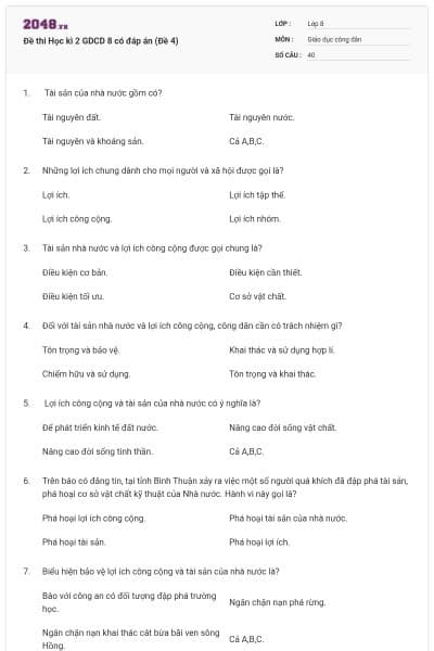 Đề thi Học kì 2 GDCD 8 có đáp án (Đề 4)