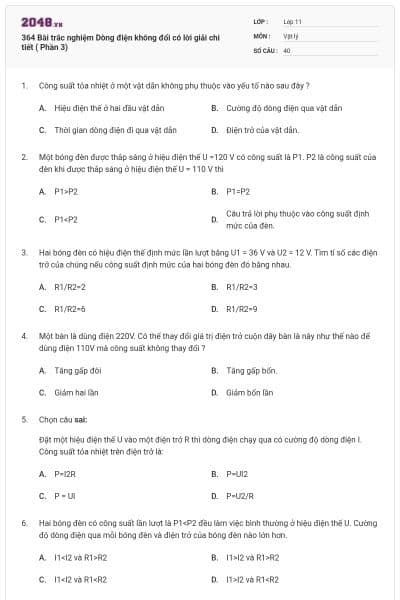 364 Bài trắc nghiệm Dòng điện không đổi có lời giải chi tiết ( Phần 3)