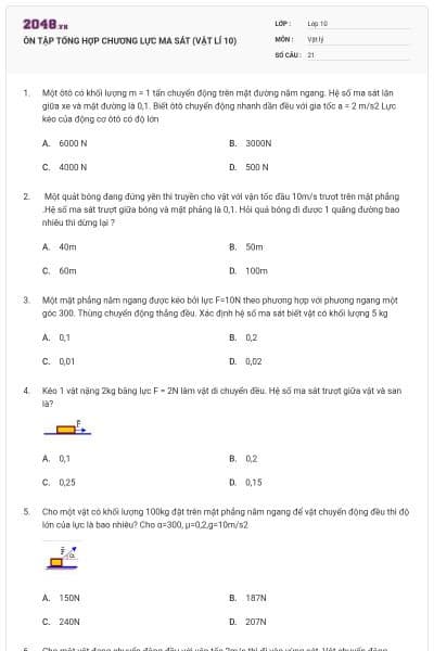 ÔN TẬP TỔNG HỢP CHƯƠNG LỰC MA SÁT (VẬT LÍ 10)