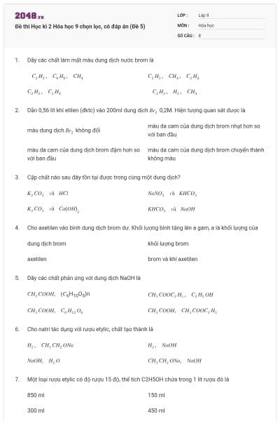 Đề thi Học kì 2 Hóa học 9 chọn lọc, có đáp án (Đề 5)