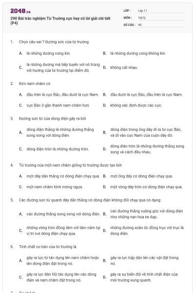 290 Bài trắc nghiệm Từ Trường cực hay có lời giải chi tiết (P4)