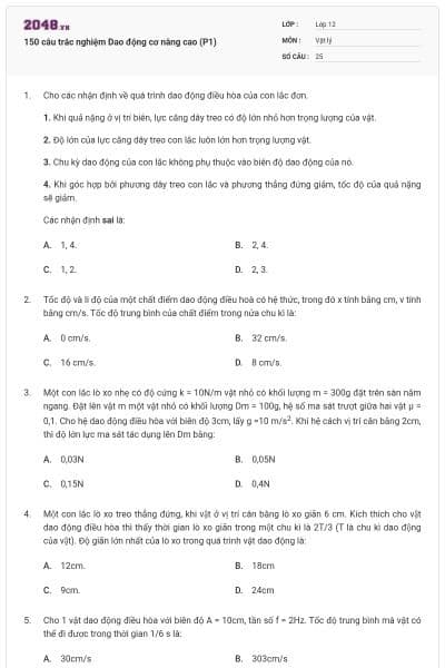 150 câu trắc nghiệm Dao động cơ nâng cao (P1)