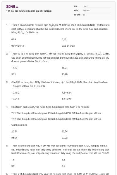 111 Bài tập Sự điện li có lời giải chi tiết(p3)