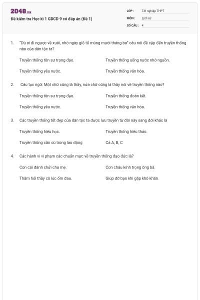 Đề kiểm tra Học kì 1 GDCD 9 có đáp án (Đề 1)
