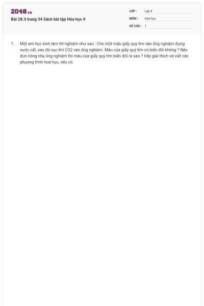 Bài 28.3 trang 34 Sách bài tập Hóa học 9