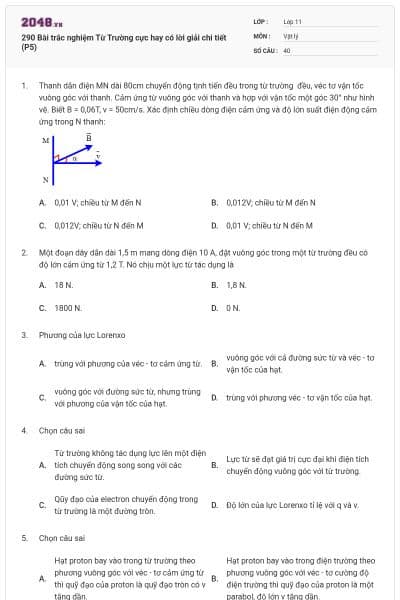 290 Bài trắc nghiệm Từ Trường cực hay có lời giải chi tiết (P5)