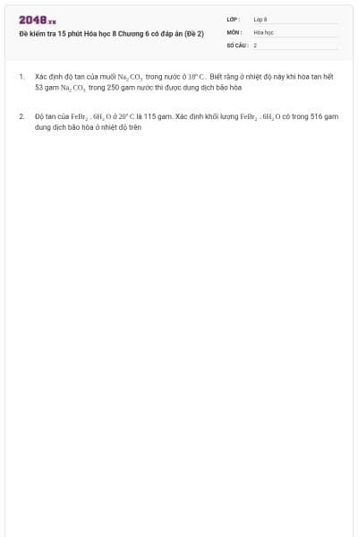 Đề kiểm tra 15 phút Hóa học 8 Chương 6 có đáp án (Đề 2)
