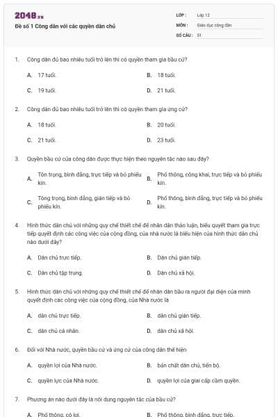 Đề số 1 Công dân với các quyền dân chủ