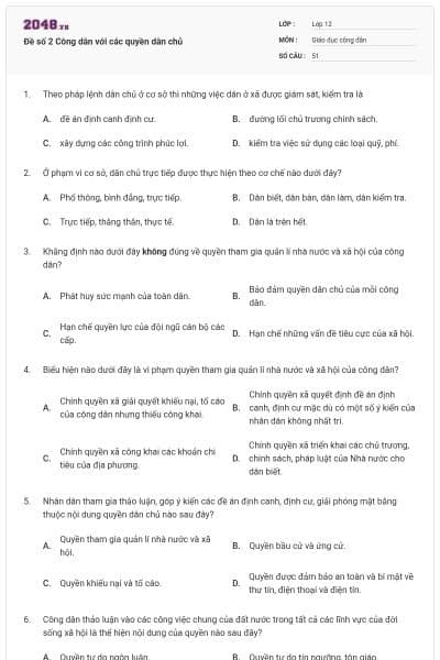 Đề số 2 Công dân với các quyền dân chủ