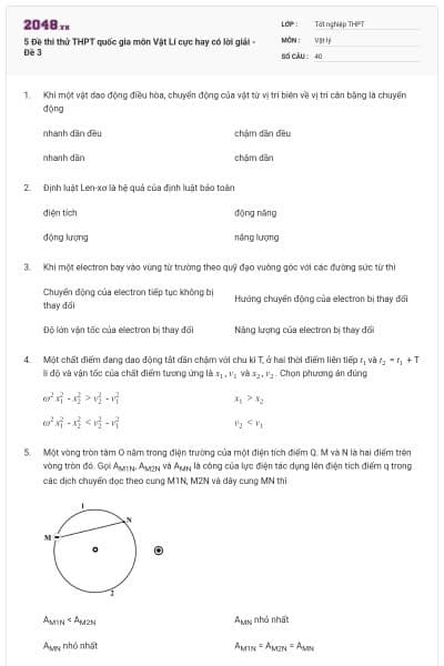 5 Đề thi thử THPT quốc gia môn Vật Lí cực hay có lời giải - Đề 3