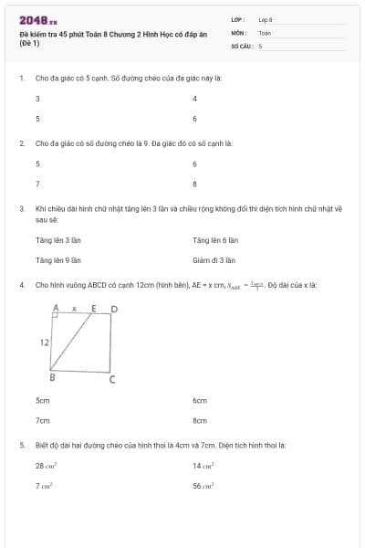 Đề kiểm tra 45 phút Toán 8 Chương 2 Hình Học có đáp án (Đề 1)