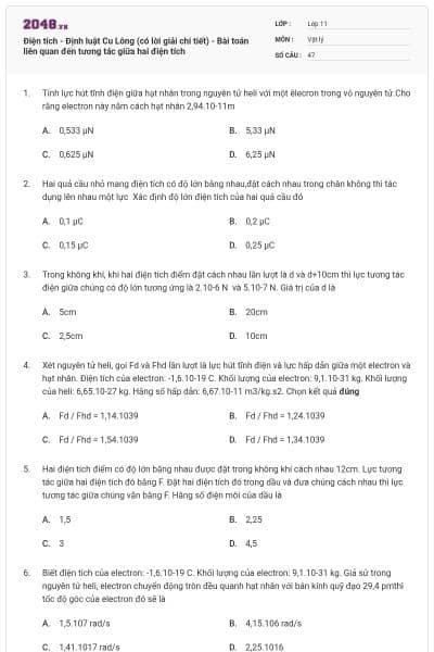 Điện tích - Định luật Cu Lông (có lời giải chi tiết) - Bài toán liên quan đến tương tác giữa hai điện tích