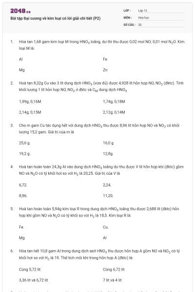 Bài tập Đại cương về kim loại có lời giải chi tiết (P2)