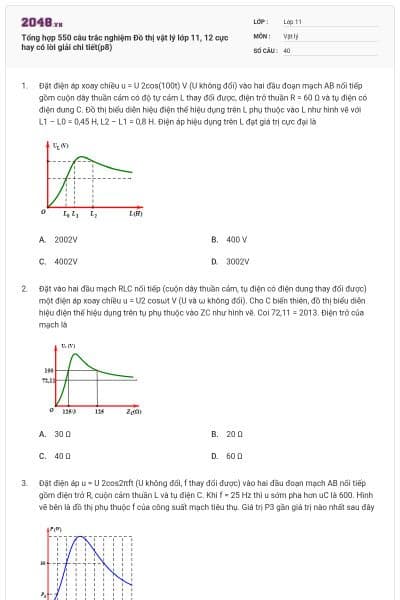 Tổng hợp 550 câu trắc nghiệm Đồ thị vật lý lớp 11, 12 cực hay có lời giải chi tiết(p8)
