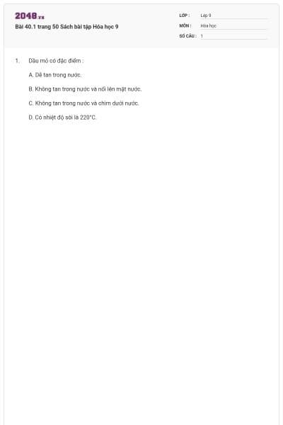 Bài 40.1 trang 50 Sách bài tập Hóa học 9