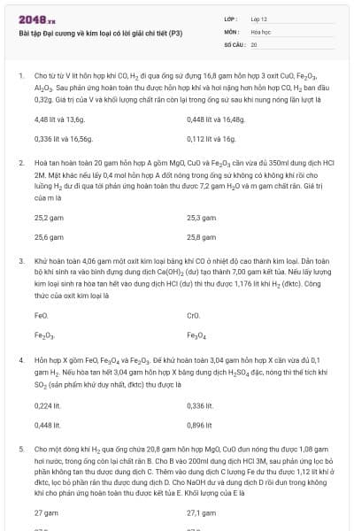 Bài tập Đại cương về kim loại có lời giải chi tiết (P3)