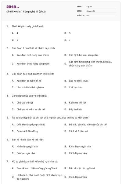 Đề thi Học kì 1 Công nghệ 11 (Đề 2)