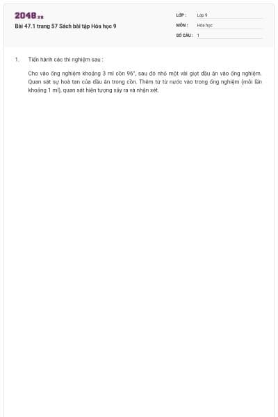 Bài 47.1 trang 57 Sách bài tập Hóa học 9