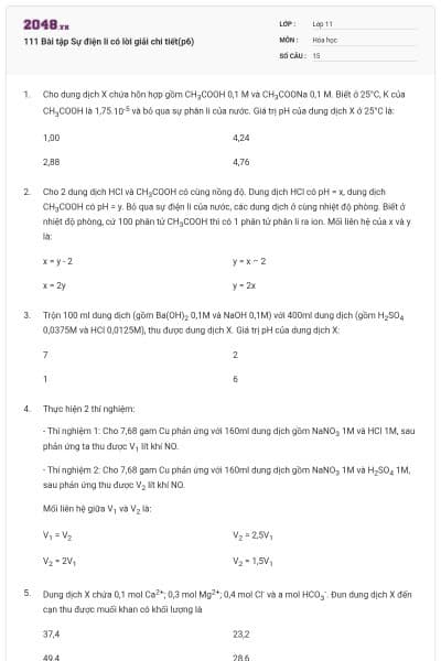 111 Bài tập Sự điện li có lời giải chi tiết(p6)